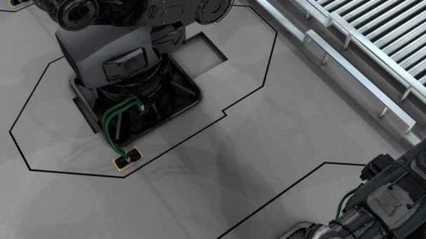 Computer Gegenereerd Kunstenaar Rendering Fabriek Robotachtige Assemblagelijnen — Stockvideo