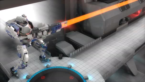 Battle Robot Shooting Laser Gun — Stock Video