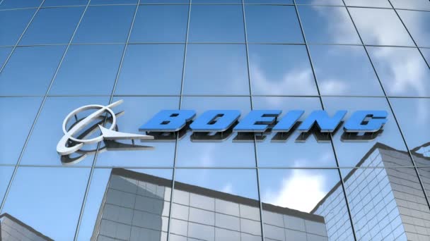 Uitsluitend Redactioneel Gebruik Animatie Boeing Logo Glazen Gebouw — Stockvideo