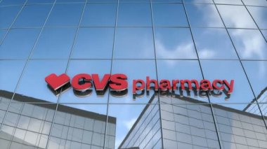 Sadece editoryal kullanım, 3D animasyon, cam bina üzerindeki Csvecmacy logosu.