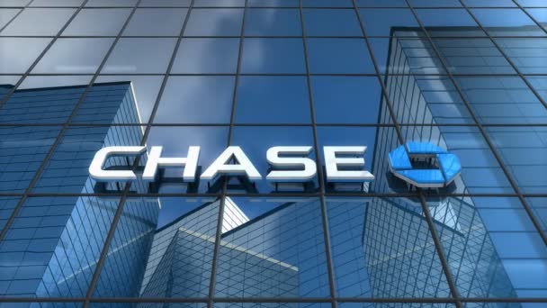 Pouze Pro Redakční Použití Animace Logo Banky Chase Prosklené Budově — Stock video