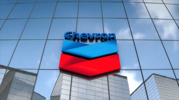 Uitsluitend Redactioneel Gebruik Animatie Chevron Logo Glazen Gebouw — Stockvideo