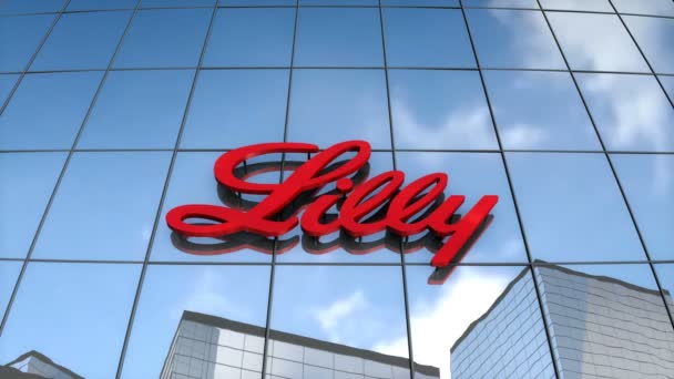 Wyłącznie Użytku Redakcyjnego Animacja Logo Eli Lilly Szklanym Budynku — Wideo stockowe