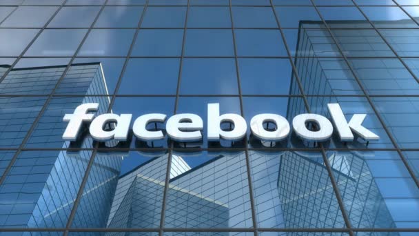Editorial Use Only Animation Facebook Logo Glass Building — Stock Video