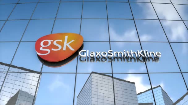 Uitsluitend Redactioneel Gebruik Animatie Glaxosmithklein Logo Glazen Gebouw — Stockvideo