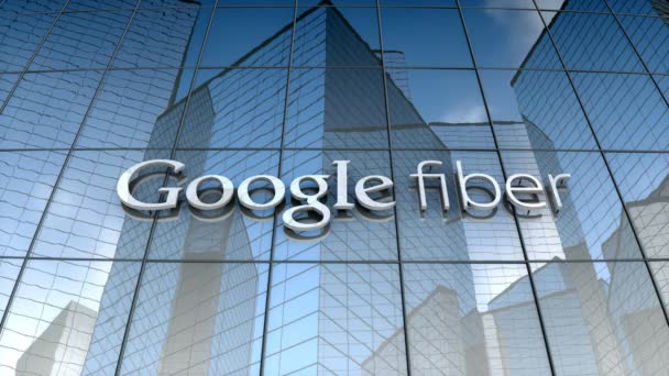 Июль 2017 Использование Коммерческих Целях Логотип Google Fiber Стеклянном Здании — стоковое видео