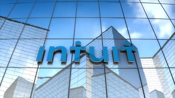 Сентябрь 2017 Внутреннего Пользования Анимация Логотип Intuit Inc Стеклянном Здании — стоковое видео