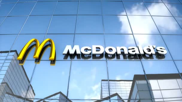 Editorial Use Only Animation Mcdonalds Logo Glass Building — ストック動画