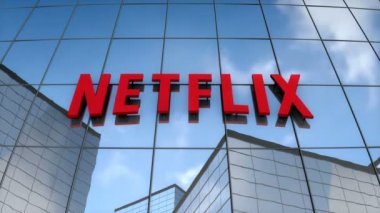 Temmuz 2017, sadece editoryal kullanım, 3 boyutlu animasyon, Netflix logosu cam inşaatı.