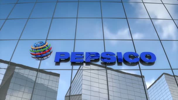 编辑只使用3D动画 玻璃建筑上的Pepsico标志 — 图库视频影像