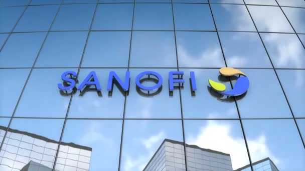 Editorial Use Only Animation Sanofi Logo Glass Building — Stock Video