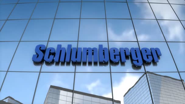 Pouze Pro Redakční Použití Animace Schlumberger Logo Skleněné Budově — Stock video