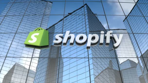 Август 2017 Использование Коммерческих Целях Логотип Shopify Стеклянном Здании — стоковое видео
