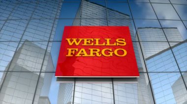 Ağustos 2017, sadece editoryal kullanım, 3 boyutlu animasyon, Wells Fargo cam bina logosu.