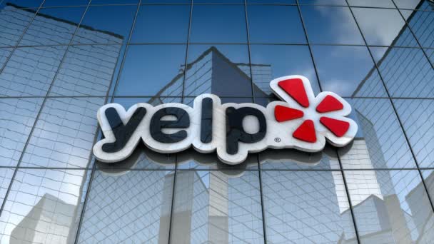 August 2017 Editorial Use Only Animation Yelp Logo Glass Building — Stock Video