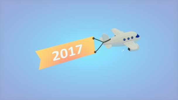 Δημιουργήθηκε Από Υπολογιστή Αεροπλάνο Μπλε Φόντο Κείμενο Σημαία 2017 — Αρχείο Βίντεο