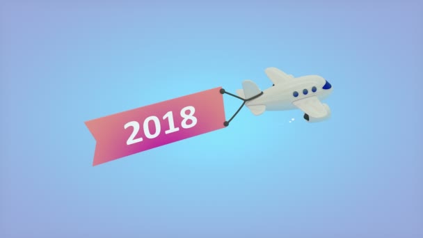 Komputer Wygenerowany Samolot Niebieskim Tle Tekstem Fladze 2018 — Wideo stockowe