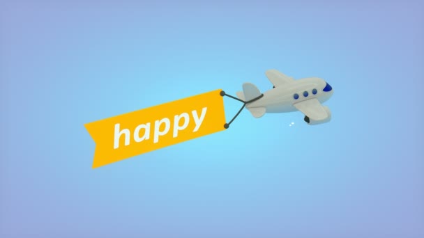 Ordenador Generado Avión Volador Con Bandera Feliz — Vídeos de Stock