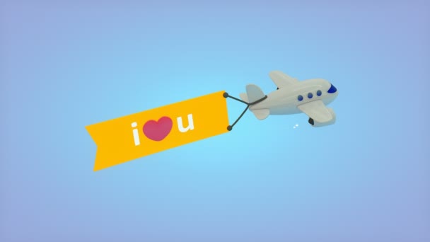 Dator Genererad Flygande Plan Med Flagga Jag Älskar Dig — Stockvideo