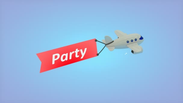 Dator Genereras Flygplan Blå Bakgrund Med Text Flagga Party — Stockvideo