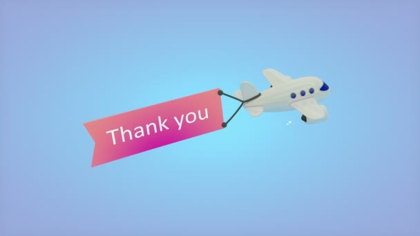 Δημιουργία Υπολογιστή Αεροπλάνο Μπλε Φόντο Κείμενο Στη Σημαία Σας Ευχαριστώ — Αρχείο Βίντεο