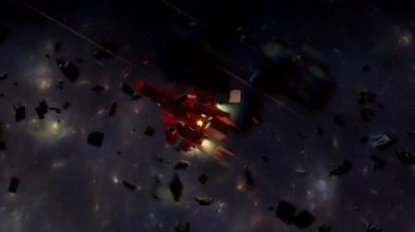 Bilgisayar üretimi, uzay enkazında uçmak, uzay gemisi, bilim kurgu konsept uzay aracı.