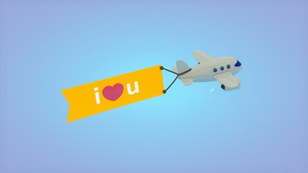 Computergeneriert Fliegendes Flugzeug Mit Flagge Ich Liebe Dich — Stockvideo