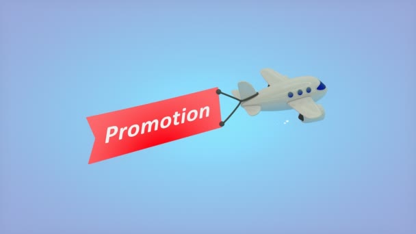Komputer Generowany Samolot Niebieskim Tle Tekstem Fladze Promocja — Wideo stockowe