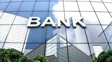 Banka binası mavi gökyüzü zaman aşımı.
