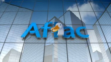 Ekim 2017, sadece editoryal kullanım, 3 boyutlu animasyon, Aflac Inc. Cam bina logosu.