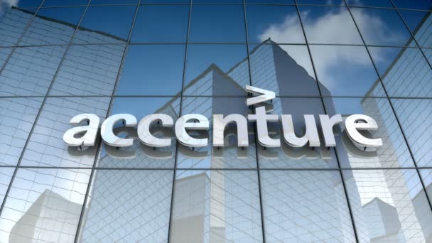 Октябрь 2017 Внутреннего Пользования Анимация Логотип Accenture Plc Стеклянном Здании — стоковое видео