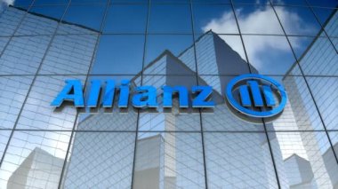 Eylül 2017, sadece editoryal kullanım, 3 boyutlu animasyon, Allianz Se logosu cam bina üzerine.