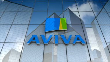 Aralık 2017, sadece editoryal kullanım, 3 boyutlu animasyon, Aviva plc logosu cam bina.