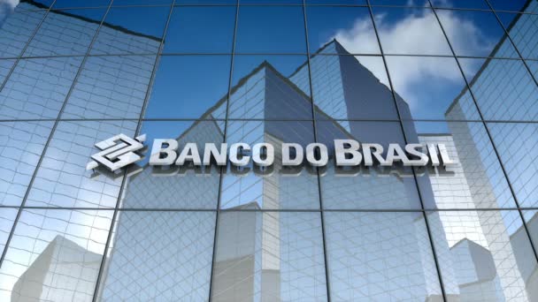 Декабрь 2017 Редакции Анимация Логотип Banco Brasil Стеклянном Здании — стоковое видео