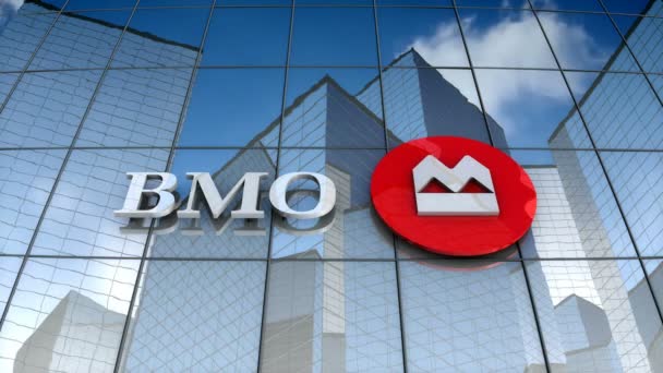 Grudzień 2017 Tylko Użytku Redakcyjnego Animacja Logo Banku Montrealu Szklanym — Wideo stockowe