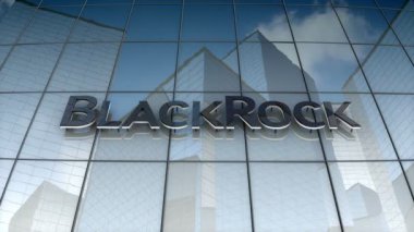 Aralık 2017, sadece editoryal kullanım, 3 boyutlu animasyon, Blackrock, Inc. Cam bina logosu.