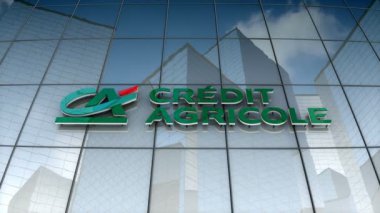 Aralık 2017, sadece editoryal kullanım, 3d animasyon, Credit Agricole logosu cam inşaatı.