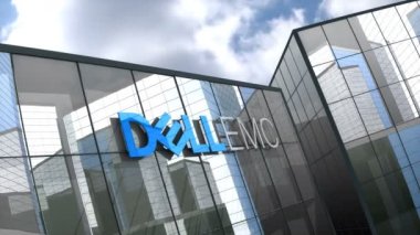 Ekim 2018, sadece editoryal kullanım, 3d animasyon, Dell Emc logosu cam bina.