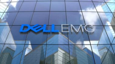 Ekim 2018, sadece editoryal kullanım, 3d animasyon, Dell Emc logosu cam bina.