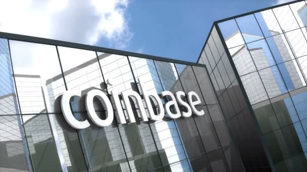 Жовтень 2018 Редакція Використовує Тільки Анімацію Логотип Coinbase Скляній Будівлі — стокове відео