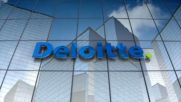 2017 Szeptember Szerkesztőség Animáció Deloitte Touche Tohmatsu Limited Logó Üvegépületen — Stock videók