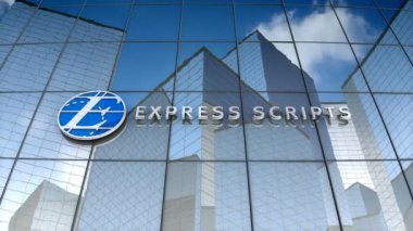 Aralık 2017, sadece editoryal kullanım, 3d animasyon, Express Scripts Holding Company logosu cam bina üzerine.