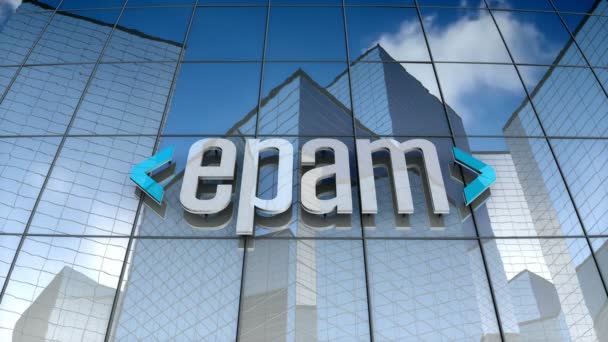 2017年12月 编辑仅使用3D动画 玻璃建筑上的Epam标志 — 图库视频影像