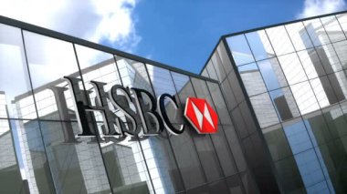 Haziran 2018, sadece editoryal kullanım, 3d animasyon, Hsbc Bank logosu cam bina.