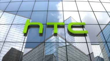 Mart 2018, sadece editoryal kullanım, 3 boyutlu animasyon, Htc Şirketi logosu cam bina.