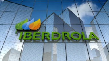 Aralık 2017, sadece editoryal kullanım, 3 boyutlu animasyon, cam bina üzerindeki Iberdrola logosu.