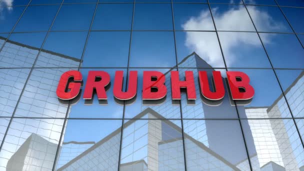 November 2017 Editorial Use Only Animation Grubhub Logo Glass Building — Stock Video