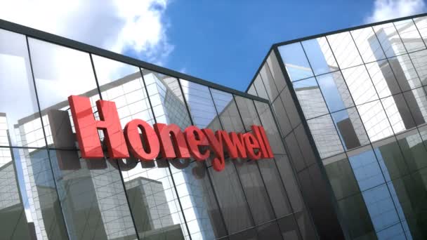 Июнь 2018 Редакции Анимация Логотип Honeywell Стеклянном Здании — стоковое видео