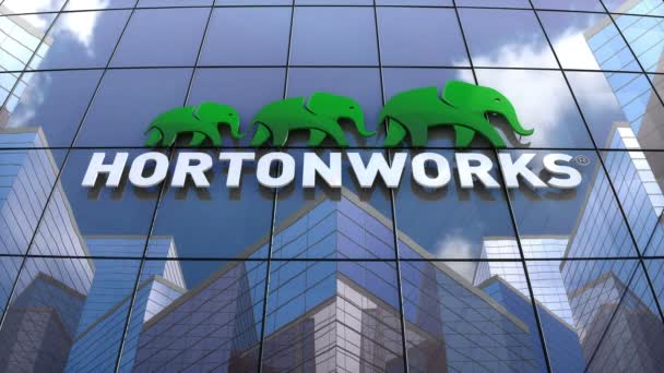 Octubre 2018 Uso Editorial Solamente Animación Logotipo Hortonworks Construcción Vidrio — Vídeos de Stock