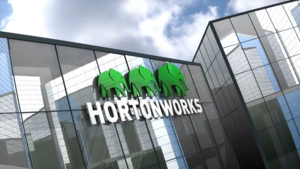 October 2018 Editorial Use Only Animation Hortonworks Logo Glass Building — Stock Video
